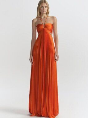 A.L.C. Moira Satin Pleated Maxi Dress